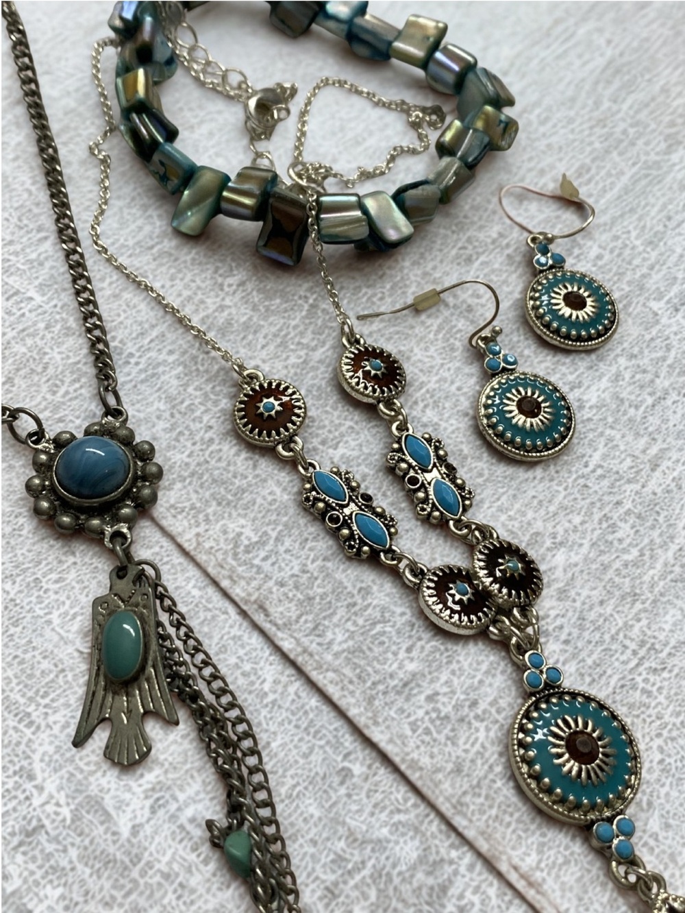 American Eagle Outfitters Turquoise and Silver-Tone Multi-Piece Necklace Set
